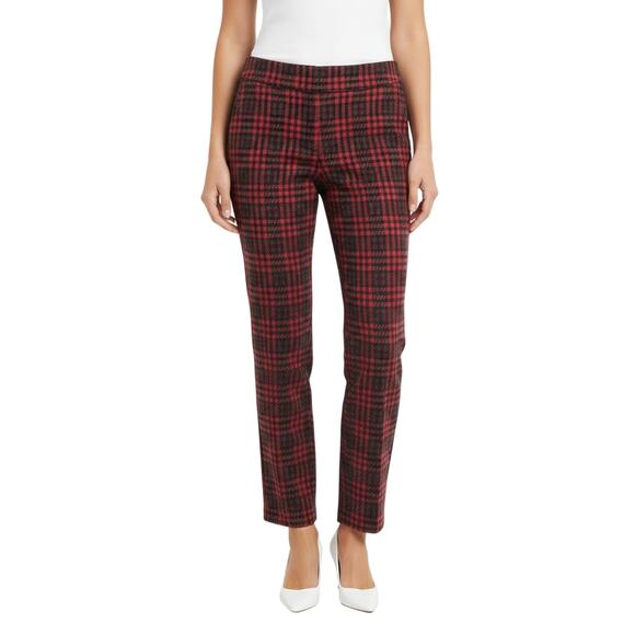 Sanctuary Pull-On Straight Leg Pants Red Plaid Stretch Cotton Women L NWT - Picture 1 of 7